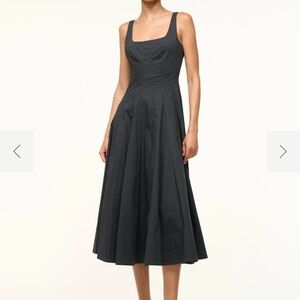 STAUD Black Sleeveless A-line Midi Dress